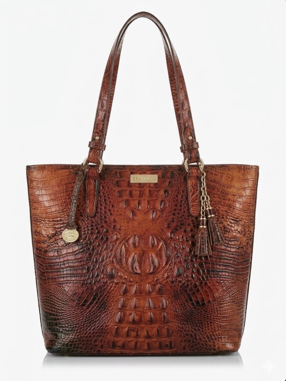 Brahmin Pecan Croc-Embossed Melbourne Leather Tote